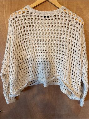 Vici Open-Knit Cream Crewneck Sweater